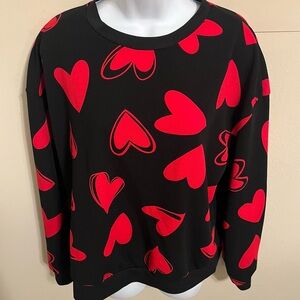 NWOT-Black and Red Heart Print Sweatshirt